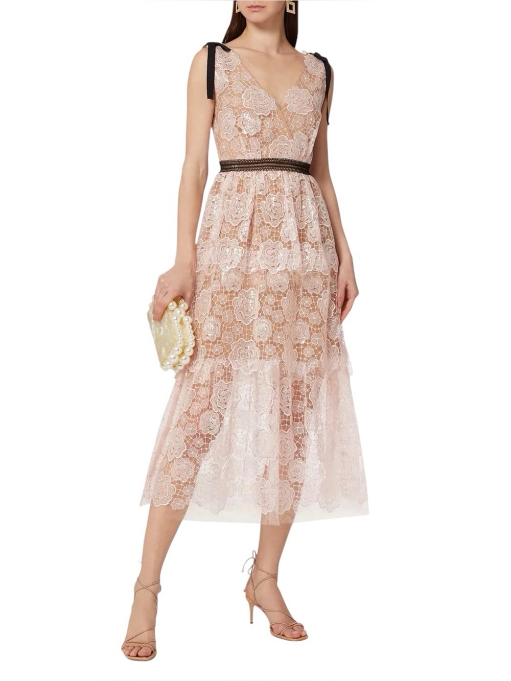 SELF-PORTRAIT Starlet Pink Lace Midi Dress Black Trim Limited Edition Midi Dress